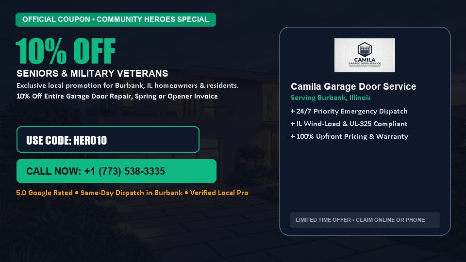 Camila Garage Door Service 10% OFF Seniors & Military Veterans